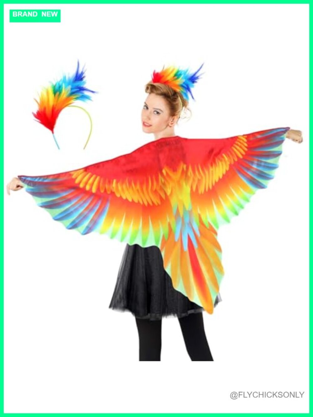 Adult Parrot Bird Wings Costume Cape with Feather Headband Halloween Party
